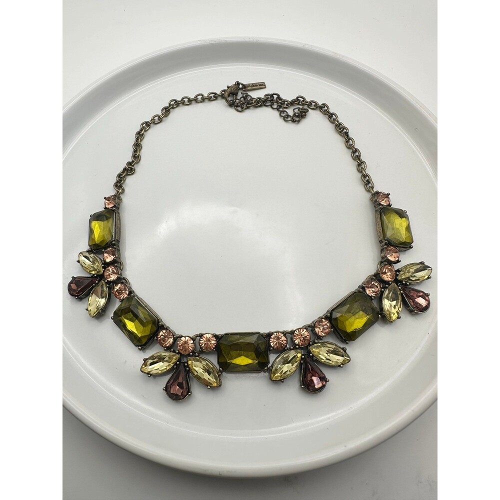Cookie Lee Green Rhinestone Statement Necklace 21” - image 4